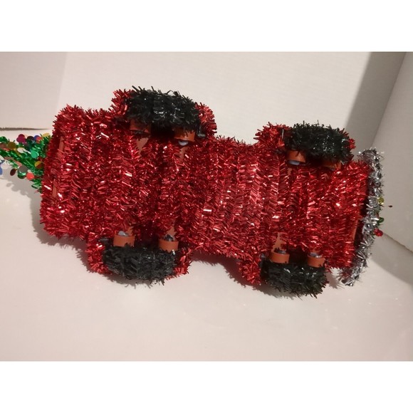 Christmas Red "Tinseled Out" Pick Up Truck Bringing Home The Tree 12" - Picture 7 of 7